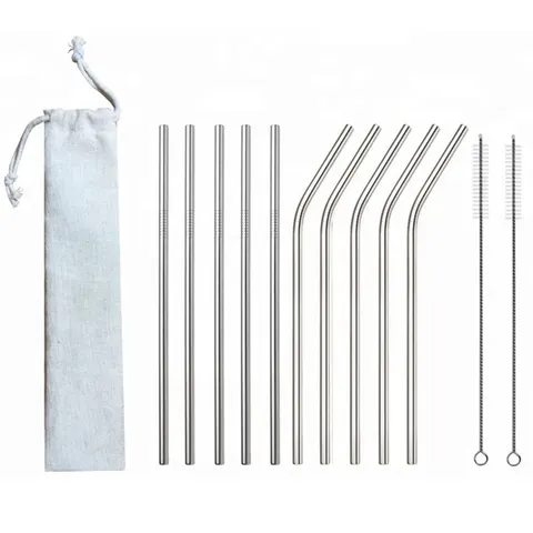 Reusable Stainless Steel Drinking Straws - 12 Piece Set