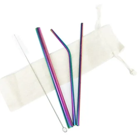 Straw Set - 4 Piece in Pouch - Rainbow 