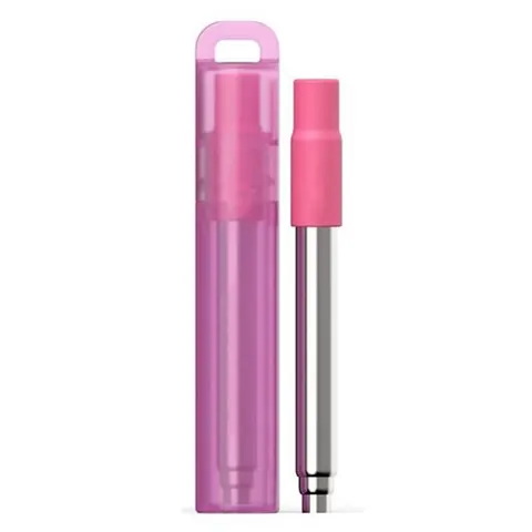 Portable Metal Telescopic Stainless Steel Collapsible Drinking Straw with Brush Cleaner - Rose Red