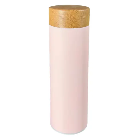 Stainless Steel Flask with Wood Lid  - Pink