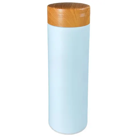 Stainless Steel Flask with Wood Lid  - Teal