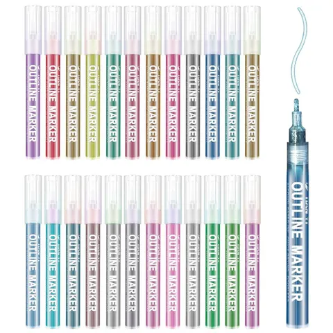 Metallic Self Outline Marker Pen - Set of 24