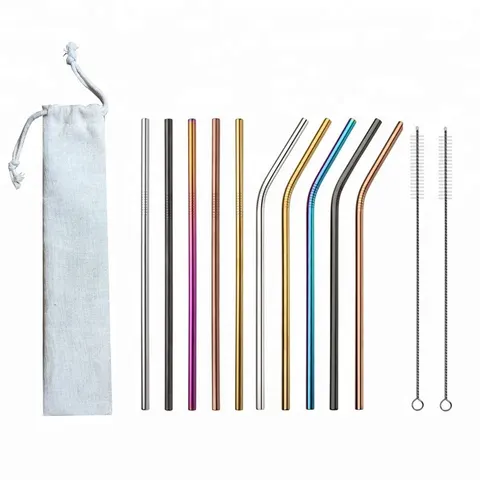 Rainbow Reusable Stainless Steel Drinking Straws - 12 Piece Set